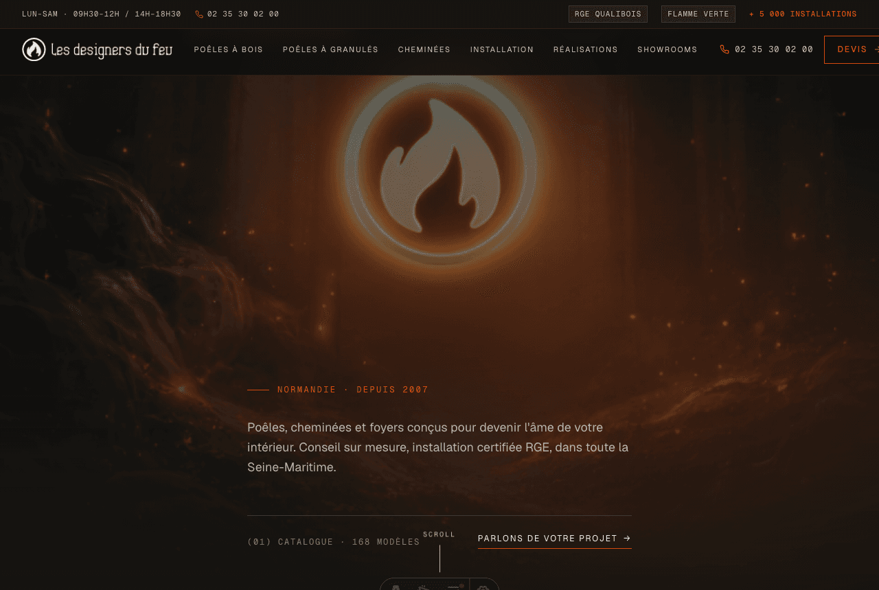 Site sur-mesure réalisé pour Les Designers du Feu