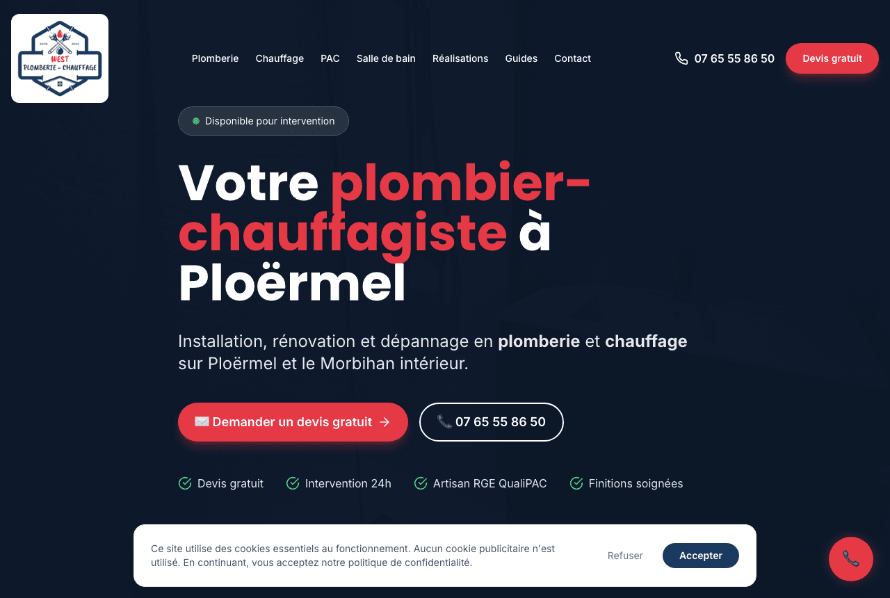 Site sur-mesure réalisé pour West Plomberie